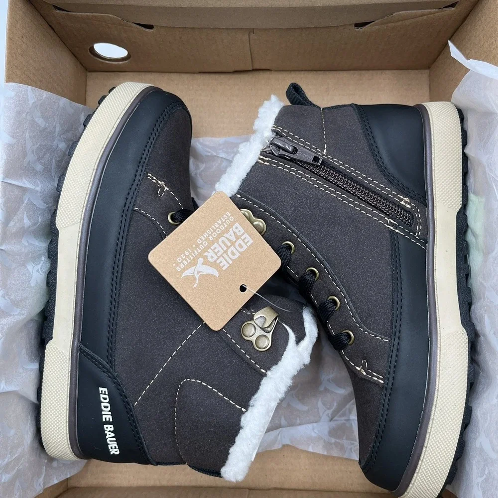 Eddie Bauer Little Boys Faux-Shearling Lined Ankle Boots Size 13 Brown-Tan-Black